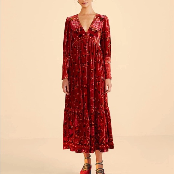 FARM Rio Dresses & Skirts - Farm Rio Romantic Garden Red Maxi Dress-small. Velvet